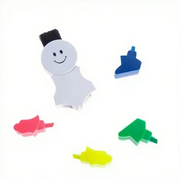 Mini Cartoon Four-color Highlighter With Brush