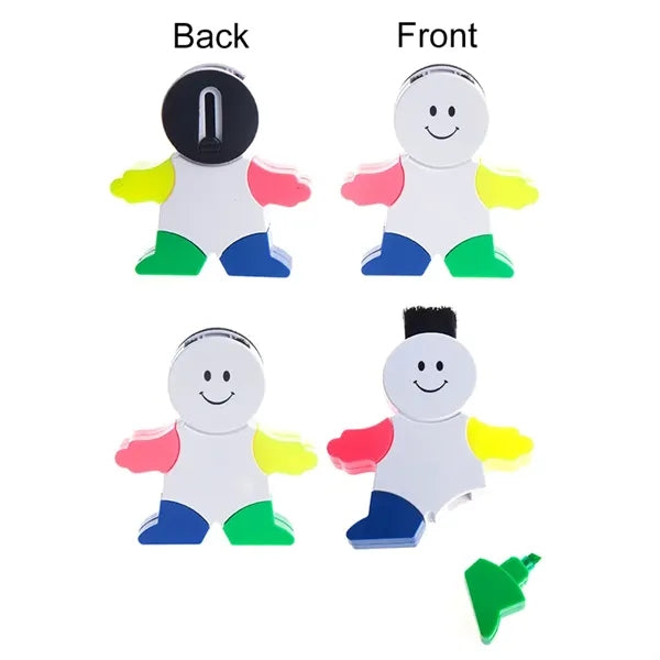Mini Cartoon Four-color Highlighter With Brush