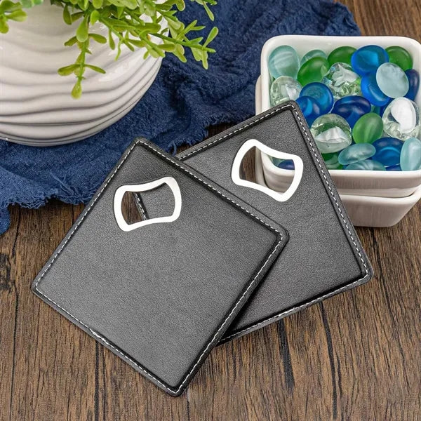 Retro Beer Corkscrew Square Leather Coaster