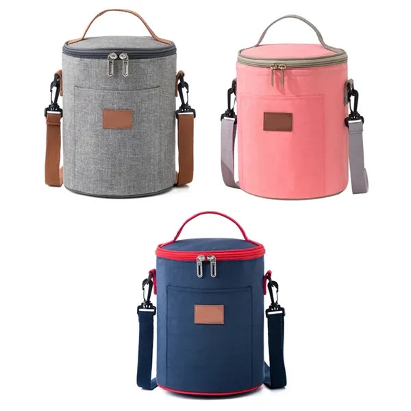 8L Insulated Round Cooler Bag W/ Handle and Shoulder Strap