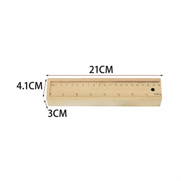 Wooden Ruler Box with 12 Colored Pencils