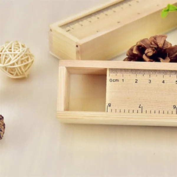 Wooden Ruler Box with 12 Colored Pencils