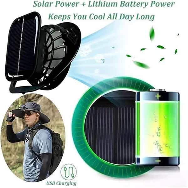 Wide Brim Sun Hat with 2 Solar Fan