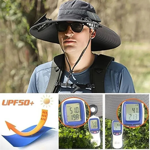 Wide Brim Sun Hat with 2 Solar Fan