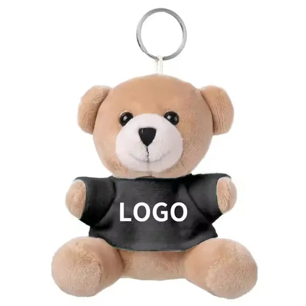 Happy Teddy Bear Keychain w/ Full-Color Logo on Shirt 3.9"