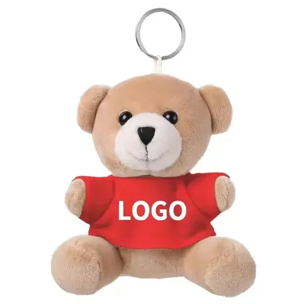 Happy Teddy Bear Keychain w/ Full-Color Logo on Shirt 3.9"