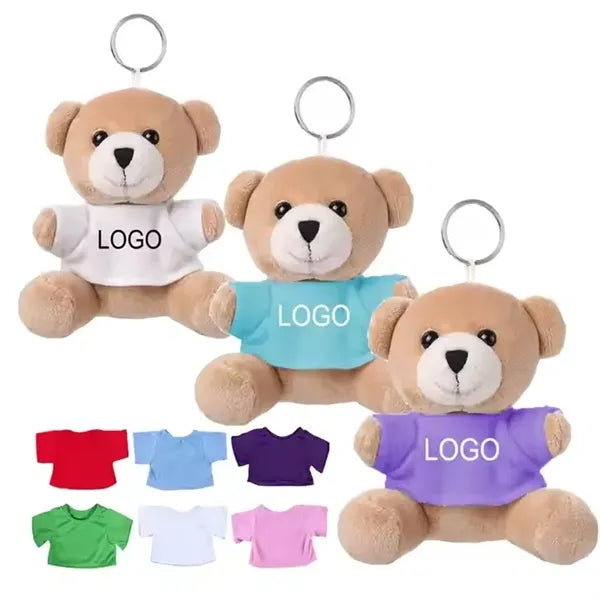 Happy Teddy Bear Keychain w/ Full-Color Logo on Shirt 3.9"
