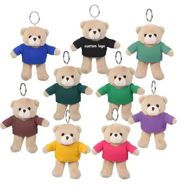 Happy Teddy Bear Keychain w/ Full-Color Logo on Shirt 3.9"