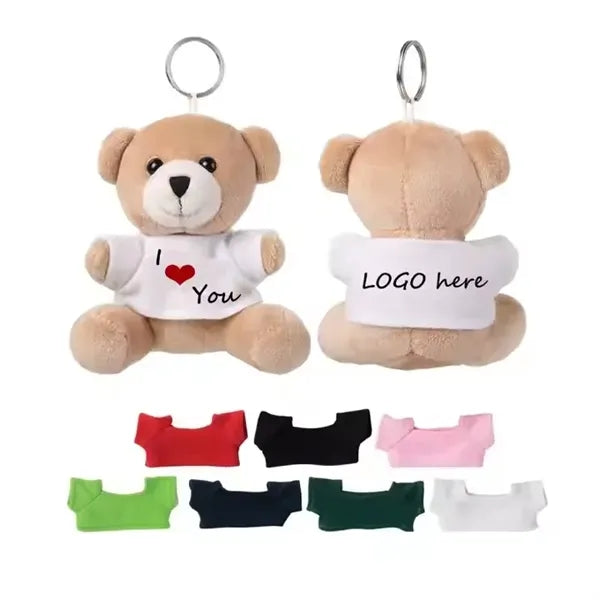 Happy Teddy Bear Keychain w/ Full-Color Logo on Shirt 3.9"