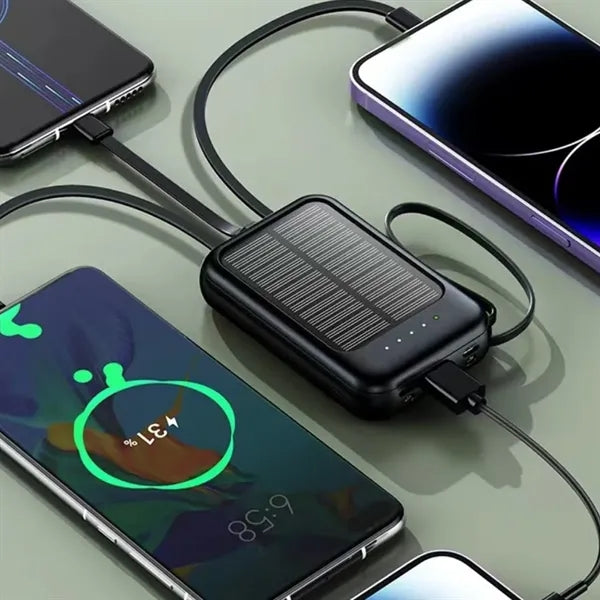 3 in 1 Solar Power Bank W/ Built In Cables and LED Indicator