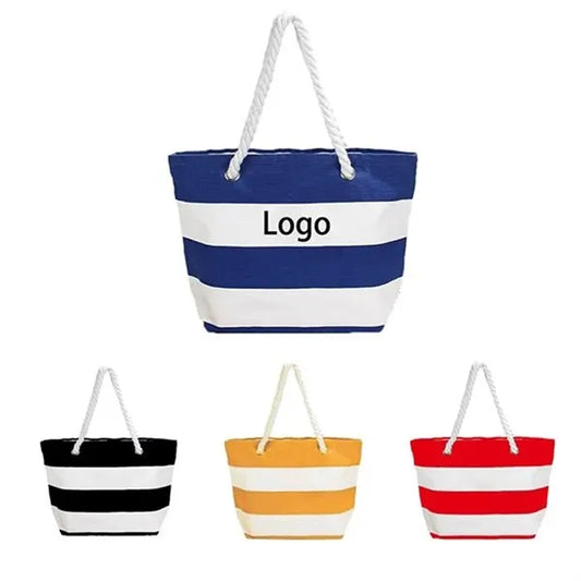 Large Striped Canvas Tote Bag