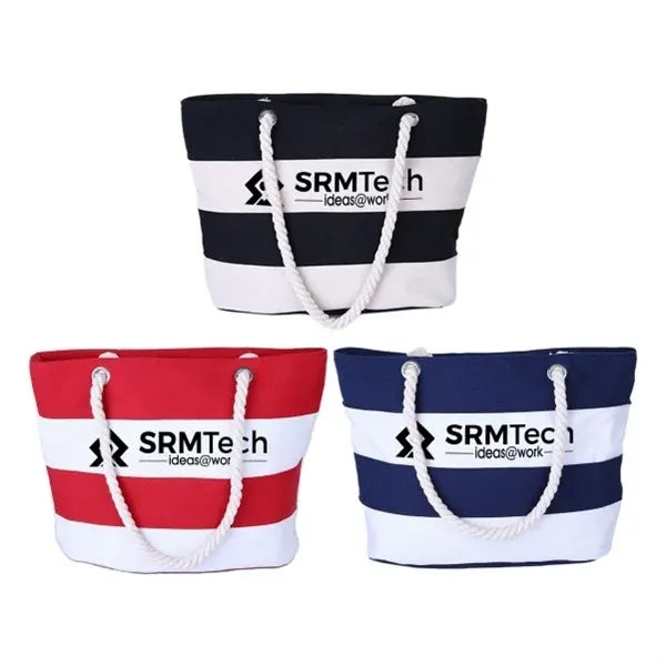 Large Striped Canvas Tote Bag