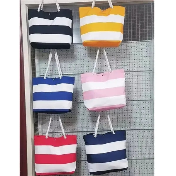 Large Striped Canvas Tote Bag