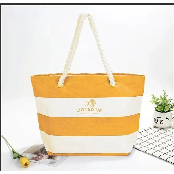 Large Striped Canvas Tote Bag