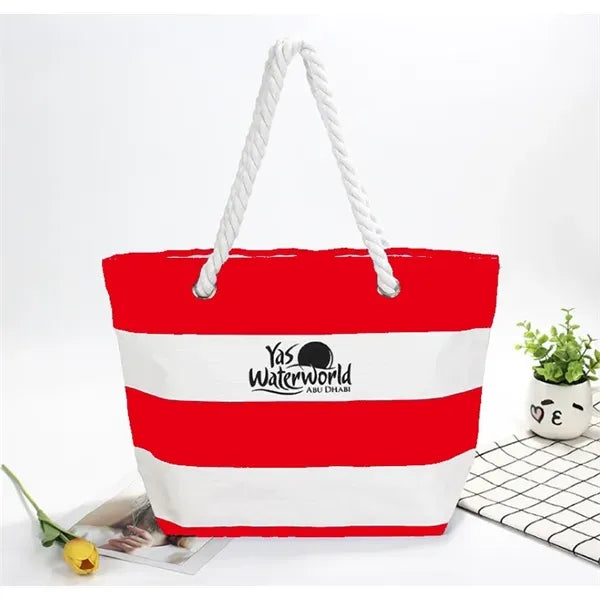 Large Striped Canvas Tote Bag