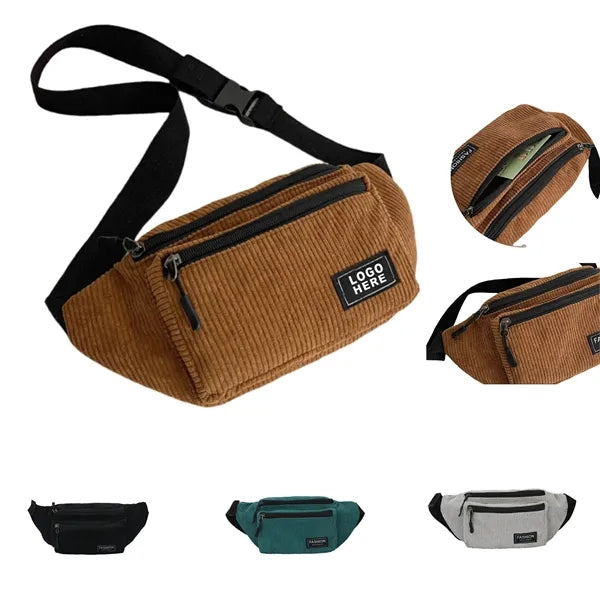 Plain Corduroy Fabric Versatile Simple Waist Pack