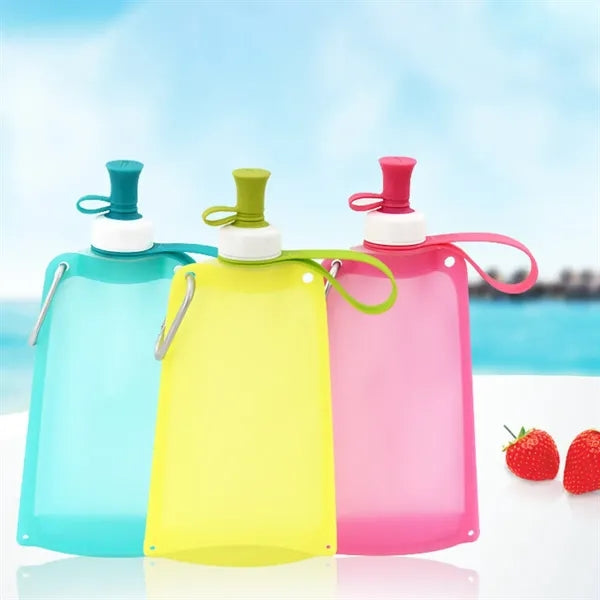 17oz Collapsible Silicone Water Bottle with Carabiner