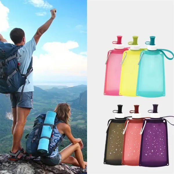 17oz Collapsible Silicone Water Bottle with Carabiner