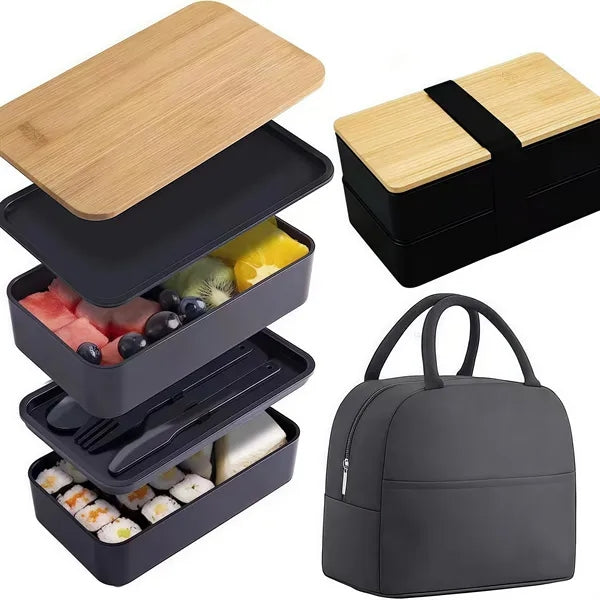 Bamboo-Lid Double-Layer Bento Box