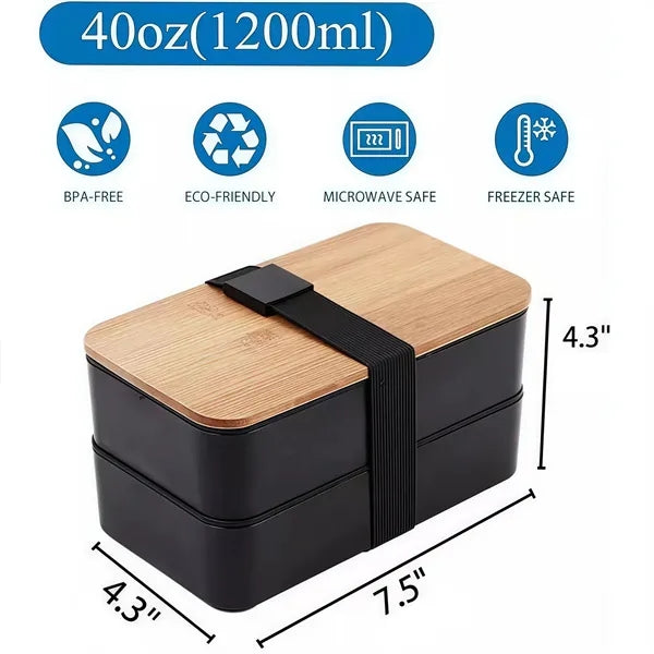 Bamboo-Lid Double-Layer Bento Box