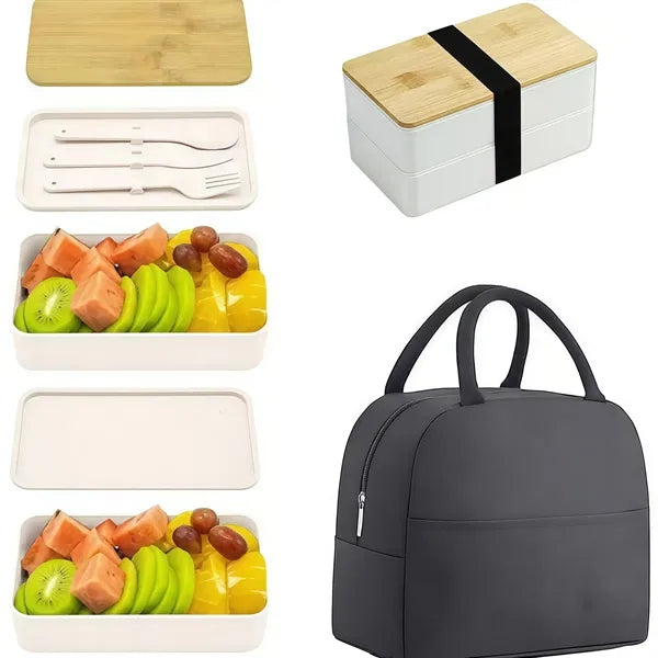 Bamboo-Lid Double-Layer Bento Box