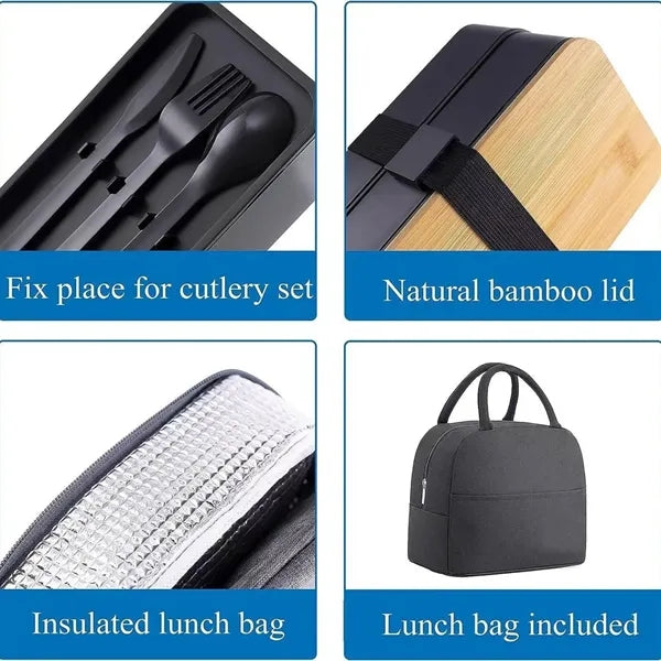 Bamboo-Lid Double-Layer Bento Box