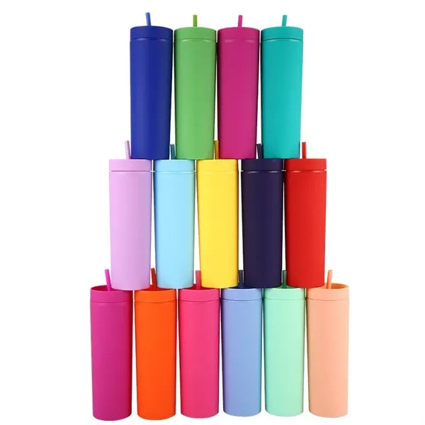 16Oz Skinny Tumblers with Lids and Straws