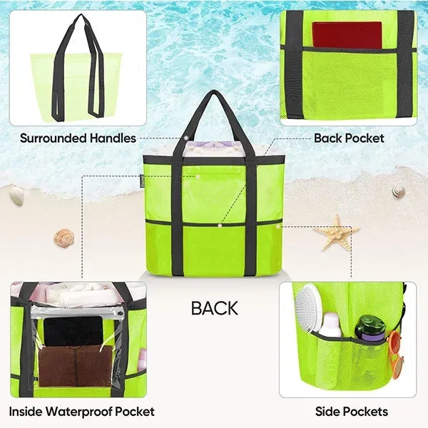 Durable Nylon Beach Mesh Picnic Duffel Travel Play Tote Bag