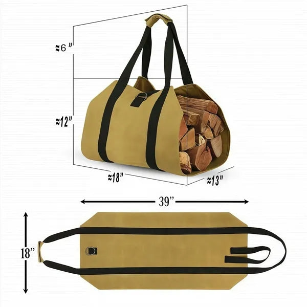 Fireplace Carrier Waxed Canvas Fire Place Sturdy Wood