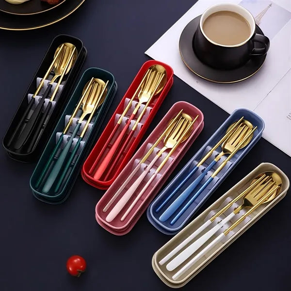3 Piece Portable Flatware Set Chopsticks Fork and Spoon