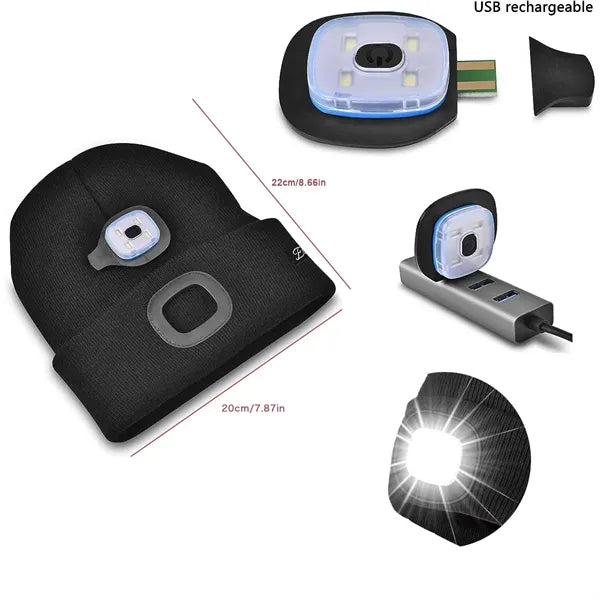 USB Rechargeable Beanie Hat with LED light