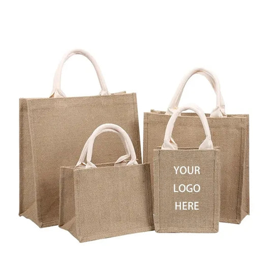 Logo Jute Bag Custom Text Tote Gifts