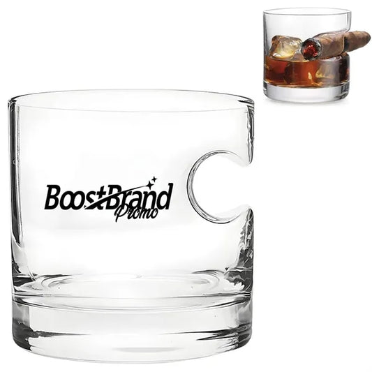 Square Retro Fashioned Whiskey Glass with Cigar Rest