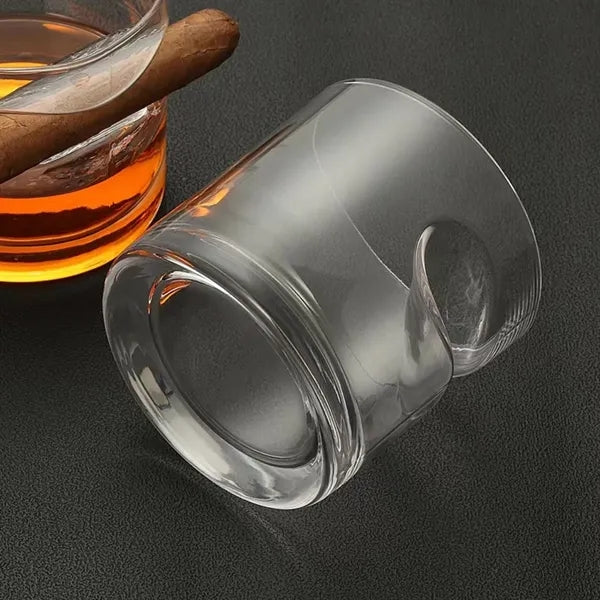 Square Retro Fashioned Whiskey Glass with Cigar Rest