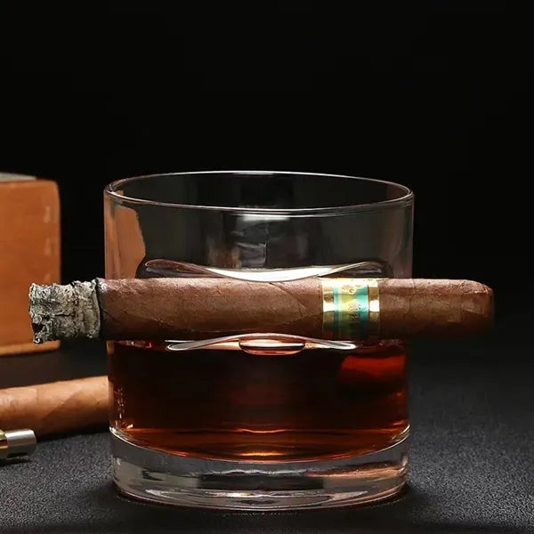 Square Retro Fashioned Whiskey Glass with Cigar Rest