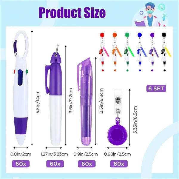 Nurse Pen Set Medical Retractable ID Buckle Badge Holder