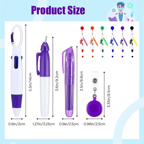 Nurse Pen Set Medical Retractable ID Buckle Badge Holder