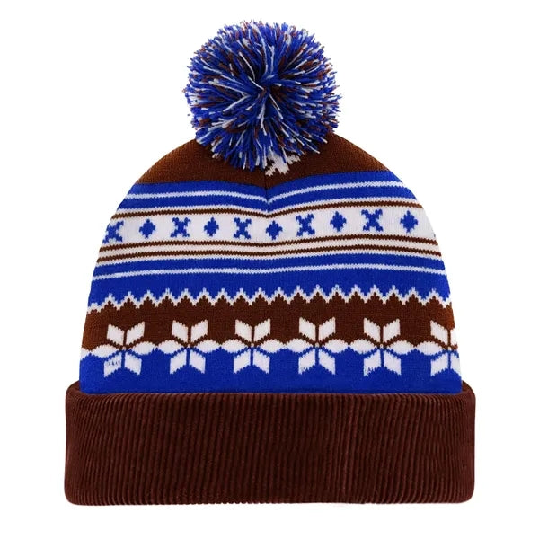 Knitted Acrylic Cuff Winter Beanie with Pom