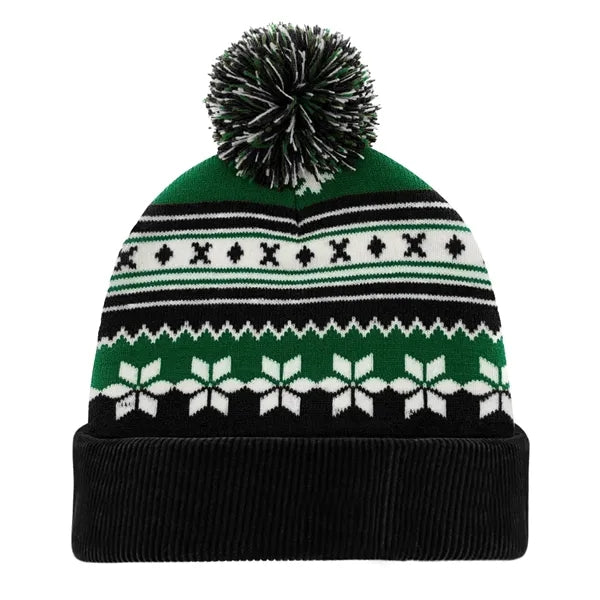 Knitted Acrylic Cuff Winter Beanie with Pom