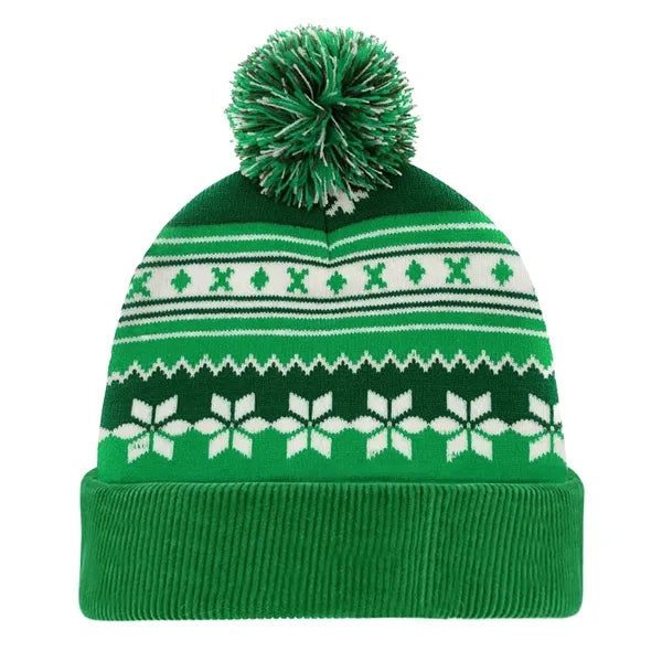 Knitted Acrylic Cuff Winter Beanie with Pom