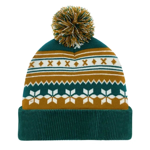Knitted Acrylic Cuff Winter Beanie with Pom