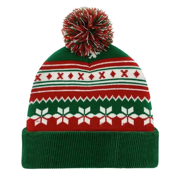 Knitted Acrylic Cuff Winter Beanie with Pom