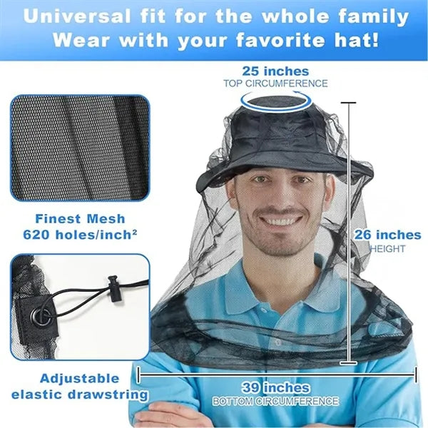 Bug Protection Net: Large, Fine Holes, Fits All Hats