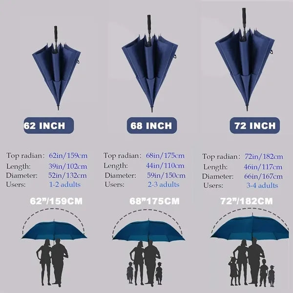 62 Inch Double Canopy Vented Automatic Stick Golf Umbrella