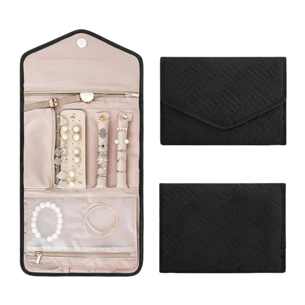 Compact Jewelry Organizer Roll for Travel Storage
