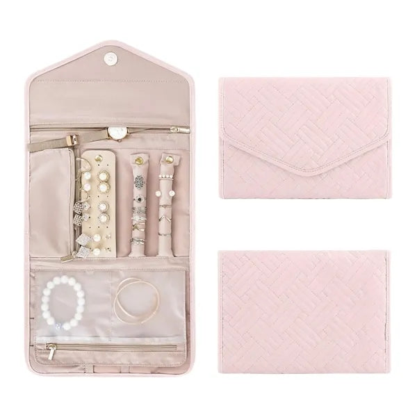 Compact Jewelry Organizer Roll for Travel Storage