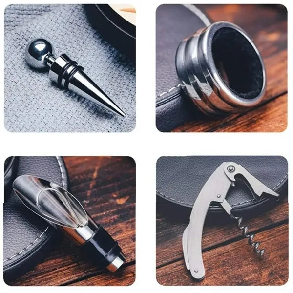 4 Piece Wine Gift Set in Round Leather Case