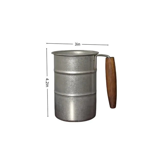 12oz Stainless Steel Camping Beer Mug Wooden Handle
