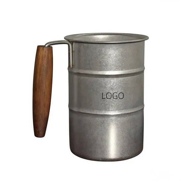 12oz Stainless Steel Camping Beer Mug Wooden Handle