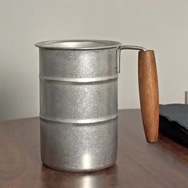 12oz Stainless Steel Camping Beer Mug Wooden Handle